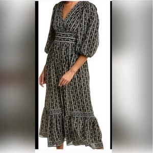 NWT Max Studio Maxi dress XL tiered babydoll black white floral boho office